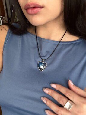 Mazzy Star Swan Heart Pendant Necklace Blue Enamel Indie
